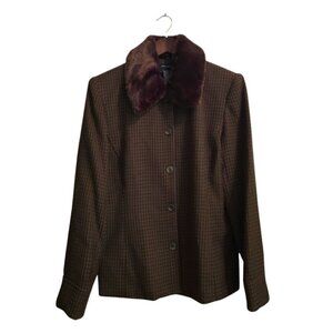 Jones Wear Houndstooth Blazer With Removable Faux Fur Collar Sz 12